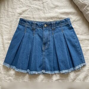 Blue Jean Pleated Mini Skirt MEDIUM NWT Summer Spring Coastal Cowgirl